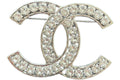 Chanel Crystal CC Logo Brooch Silver